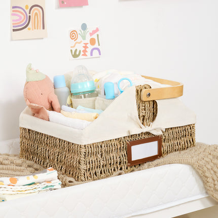 StorageWorks Wicker Diaper Caddy Organizer, Baby Diaper Caddy Basket with Liner