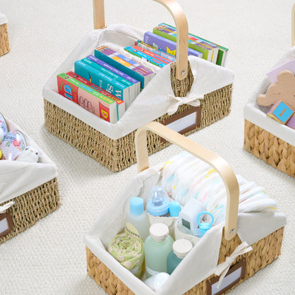 StorageWorks Wicker Diaper Caddy Organizer, Baby Diaper Caddy Basket with Liner