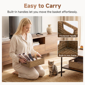 Small Flat Seagrass Basket with Built-In Handles, Set of 2