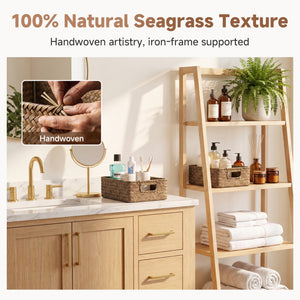 Small Flat Seagrass Basket with Built-In Handles, Set of 2