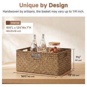 Rectangular Flat Seagrass Basket with Built-In Handles