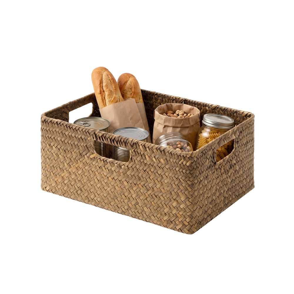 Rectangular Flat Seagrass Basket with Built-In Handles