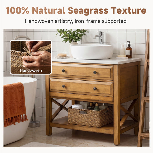 Rectangular Flat Seagrass Basket with Built-In Handles