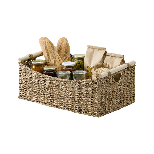 Seagrass Curved-Side Basket with Wood Handles