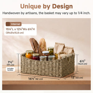 Seagrass Curved-Side Basket with Wood Handles