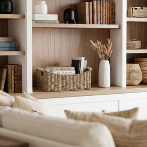 Seagrass Curved-Side Basket with Wood Handles