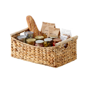 Water Hyacinth Curved-Side Basket with Wood Handles