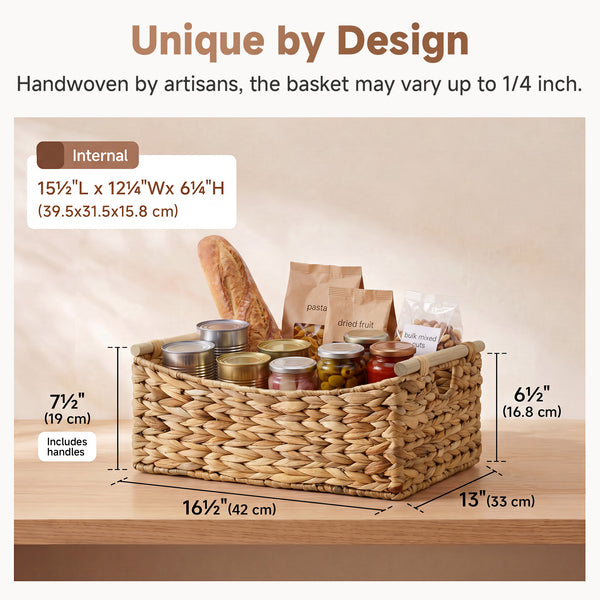 Water Hyacinth Curved-Side Basket with Wood Handles