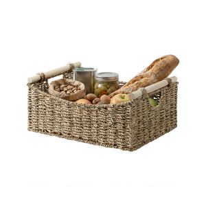 Seagrass Curved-Side Basket with Wood Handles