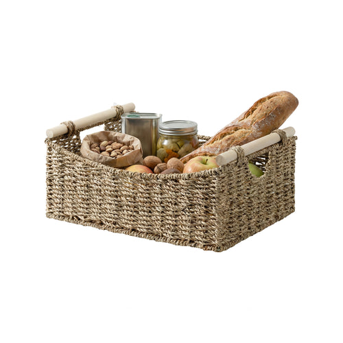 Seagrass Curved-Side Basket with Wood Handles