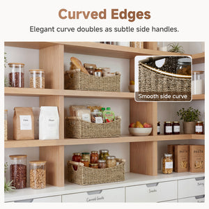 Seagrass Curved-Side Basket with Wood Handles