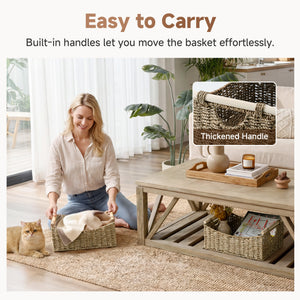 Seagrass Curved-Side Basket with Wood Handles