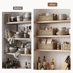 Seagrass Curved-Side Basket with Wood Handles