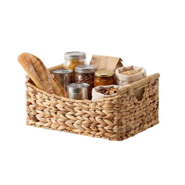 Water Hyacinth Curved-Side Basket with Wood Handles