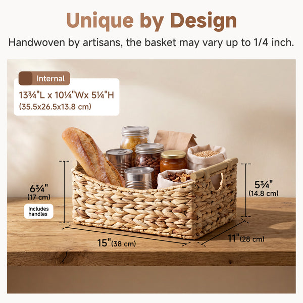 Water Hyacinth Curved-Side Basket with Wood Handles