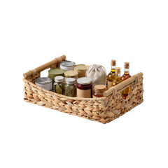 Water Hyacinth Curved-Side Basket with Wood Handles