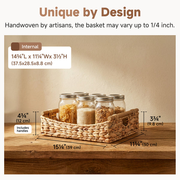 Water Hyacinth Curved-Side Basket with Wood Handles
