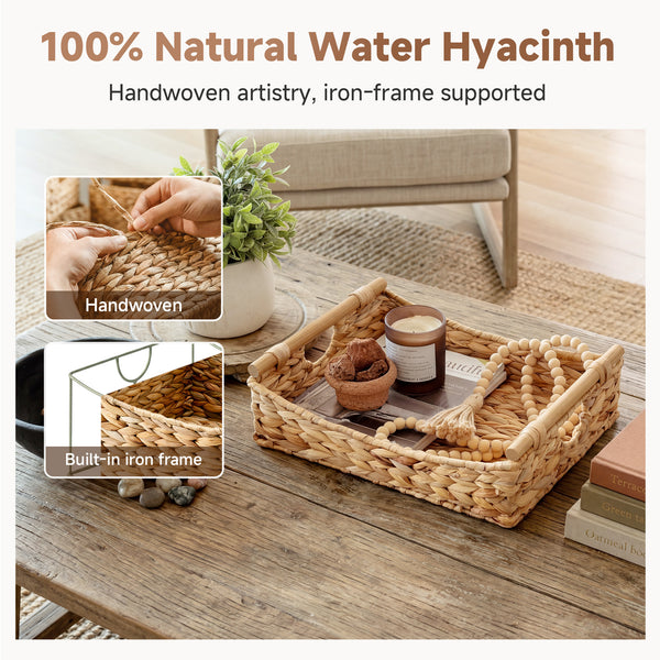 Water Hyacinth Curved-Side Basket with Wood Handles