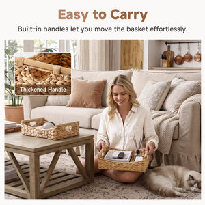 Water Hyacinth Curved-Side Basket with Wood Handles