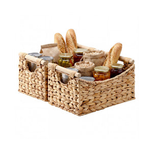 Water Hyacinth Curved-Side Basket with Wood Handles, Set of 2