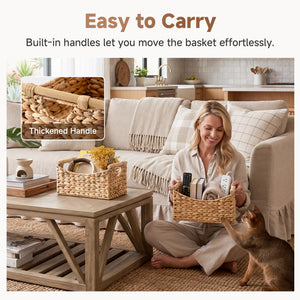 Water Hyacinth Curved-Side Basket with Wood Handles, Set of 2