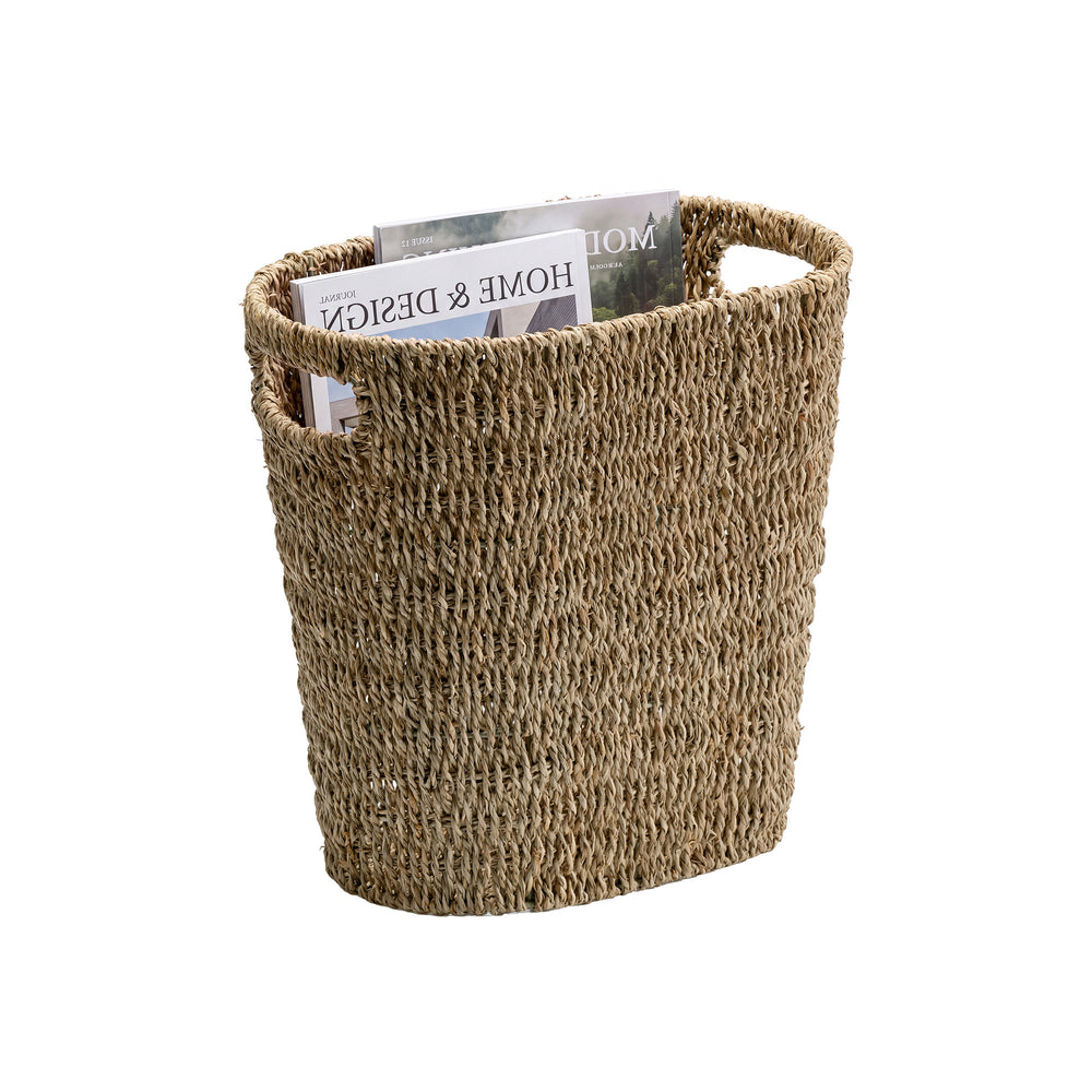 Handwoven Seagrass Trash Can with Built-in Handles