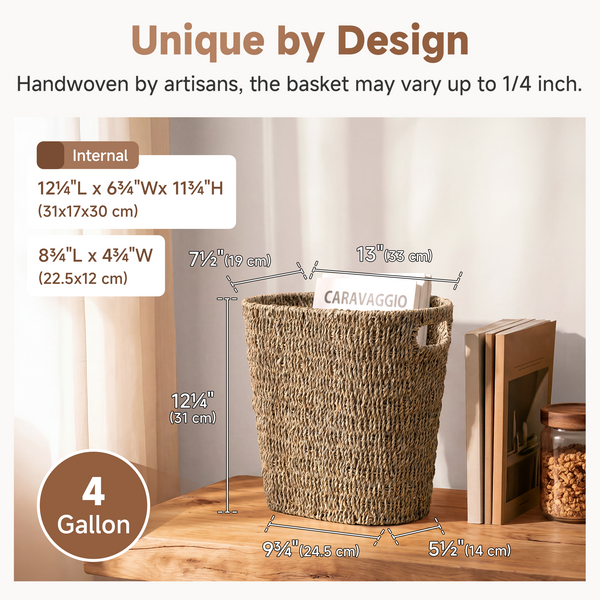 Handwoven Seagrass Trash Can with Built-in Handles