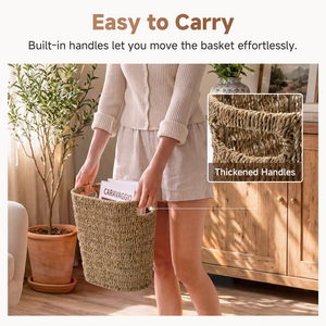 Handwoven Seagrass Trash Can with Built-in Handles