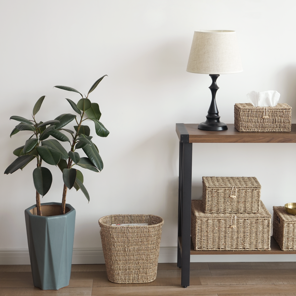 Handwoven Seagrass Trash Can with Built-in Handles