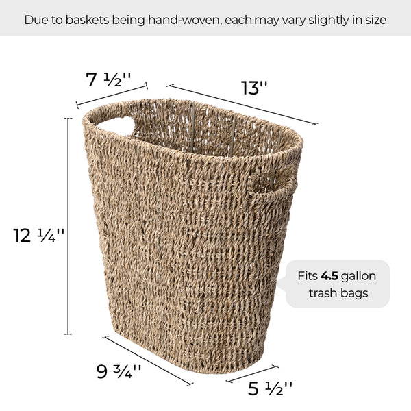 Handwoven Seagrass Trash Can with Built-in Handles