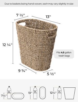 Handwoven Seagrass Trash Can with Built-in Handles