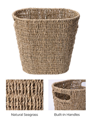 Handwoven Seagrass Trash Can with Built-in Handles