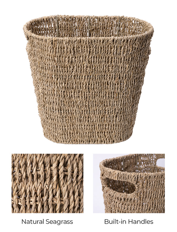 Handwoven Seagrass Trash Can with Built-in Handles