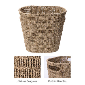 Handwoven Seagrass Trash Can with Built-in Handles