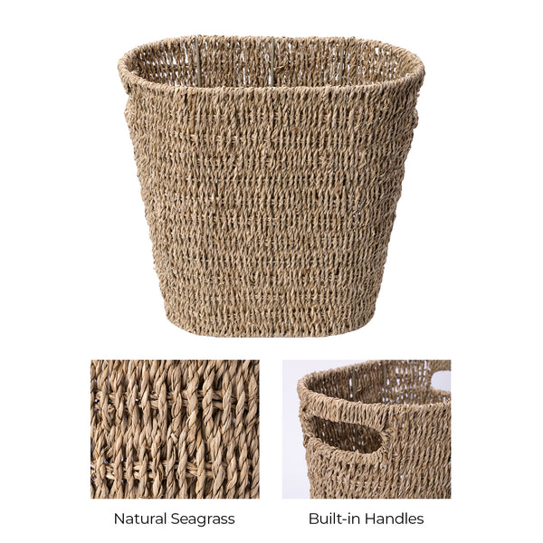 Handwoven Seagrass Trash Can with Built-in Handles
