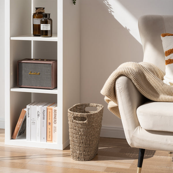 Handwoven Seagrass Trash Can with Built-in Handles