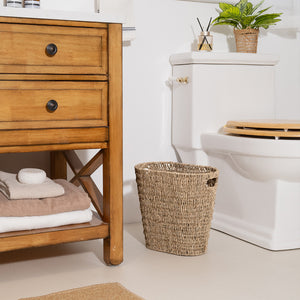 Handwoven Seagrass Trash Can with Built-in Handles