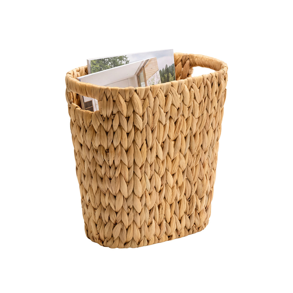 Handwoven Water Hyacinth Trash Can with Built-in Handles