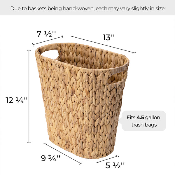 Handwoven Water Hyacinth Trash Can with Built-in Handles