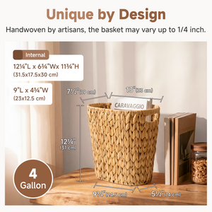Handwoven Water Hyacinth Trash Can with Built-in Handles