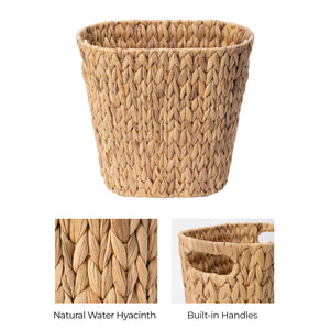 Handwoven Water Hyacinth Trash Can with Built-in Handles