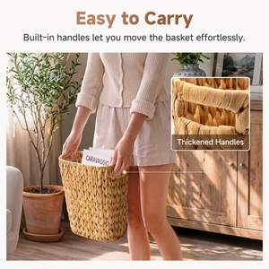 Handwoven Water Hyacinth Trash Can with Built-in Handles
