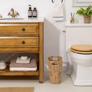 Handwoven Water Hyacinth Trash Can with Built-in Handles