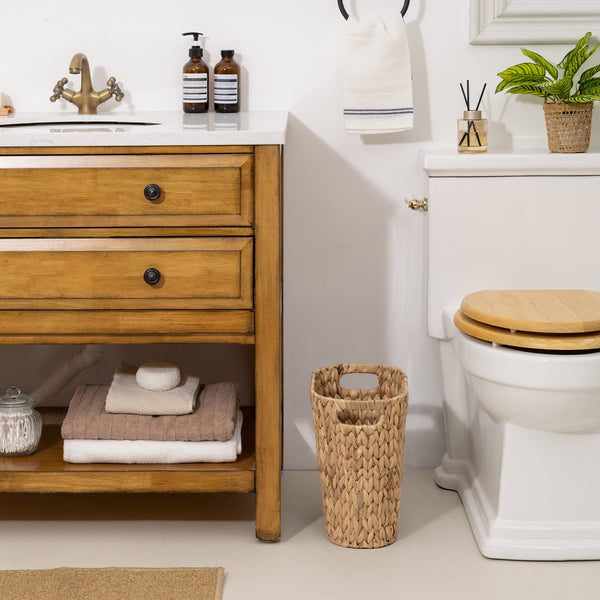 Handwoven Water Hyacinth Trash Can with Built-in Handles