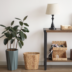 Handwoven Water Hyacinth Trash Can with Built-in Handles