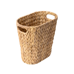 Handwoven Water Hyacinth Trash Can with Built-in Handles