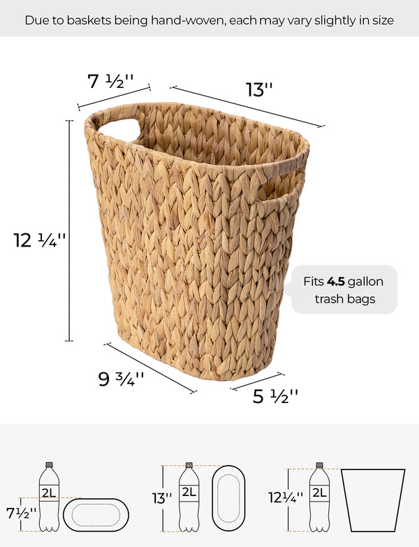 Handwoven Water Hyacinth Trash Can with Built-in Handles