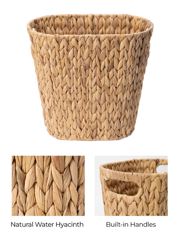 Handwoven Water Hyacinth Trash Can with Built-in Handles
