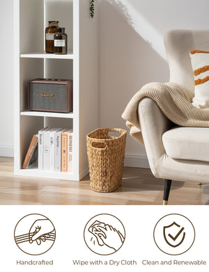 Handwoven Water Hyacinth Trash Can with Built-in Handles