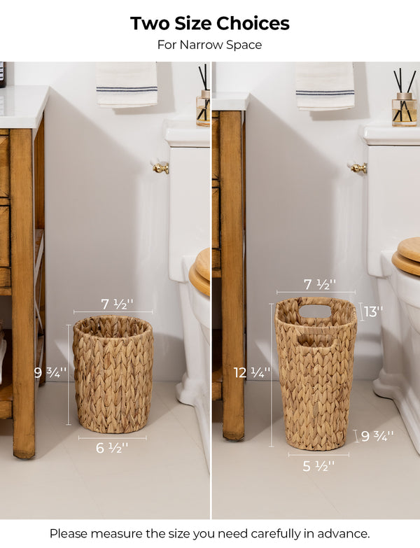 Handwoven Water Hyacinth Trash Can with Built-in Handles